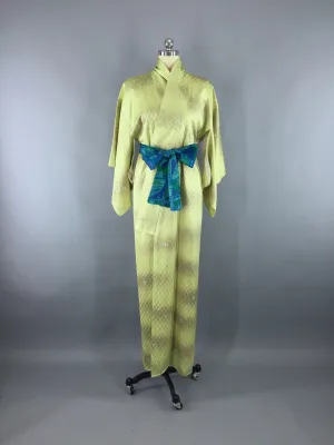 1950s Vintage Silk Kimono Robe in Apple Green Ombre