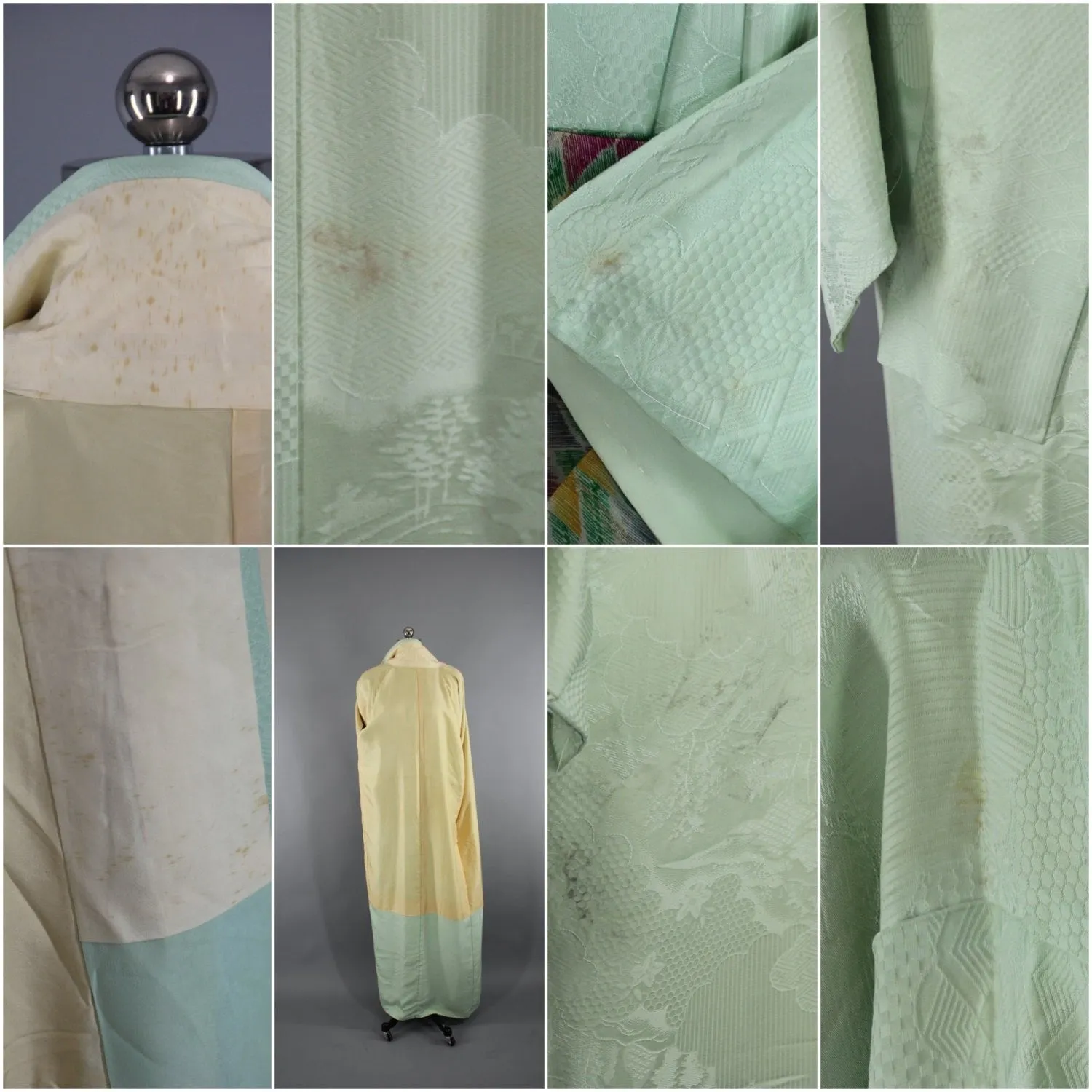 1950s Vintage Silk Kimono Robe in Pastel Mint Green