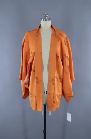 1970s Vintage Silk Haori Kimono Jacket Cardigan/ Bright Orange Clouds