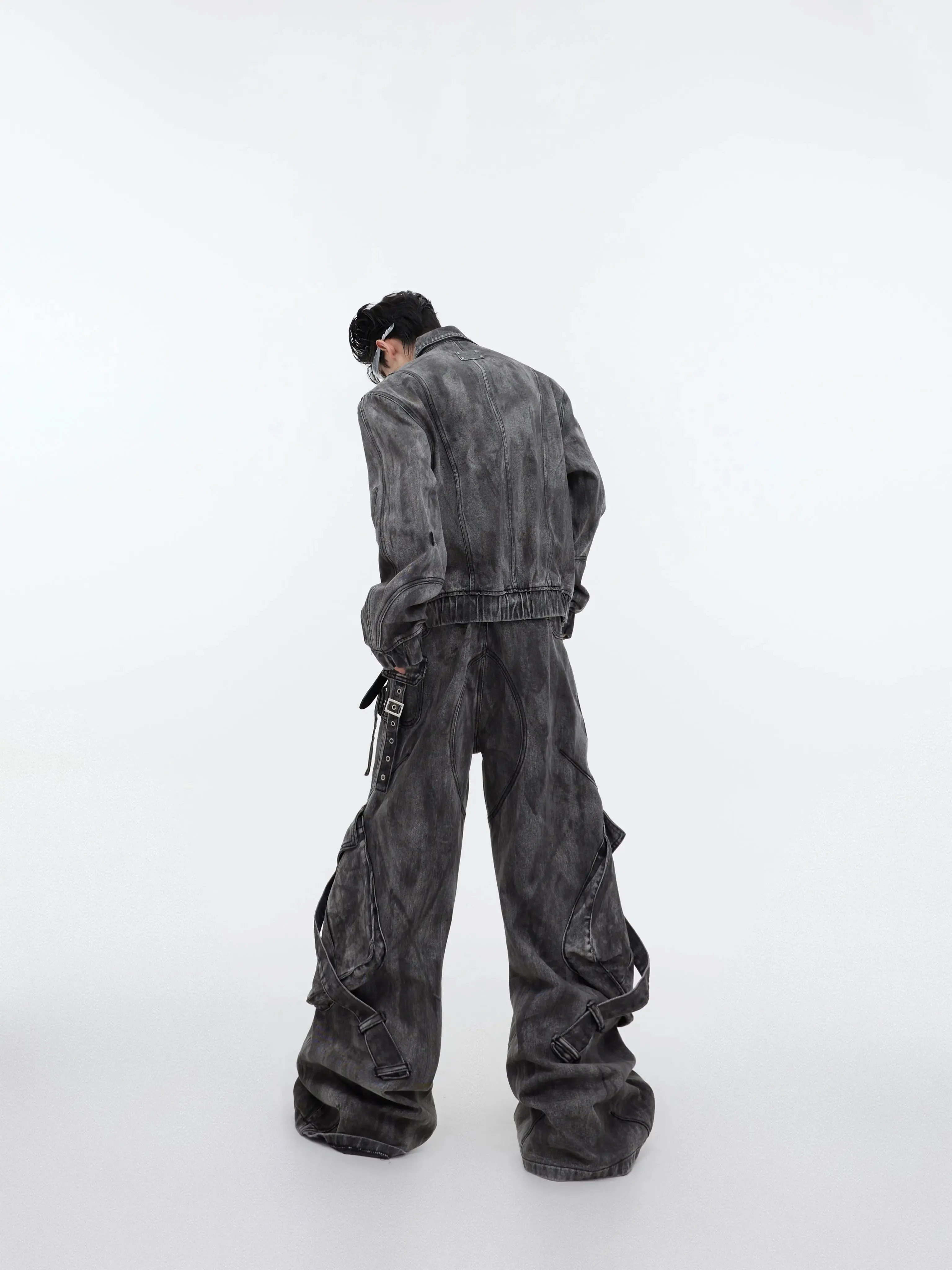 【23s September.】Vintage Denim Jacket  Baggy Cargo Pants Set