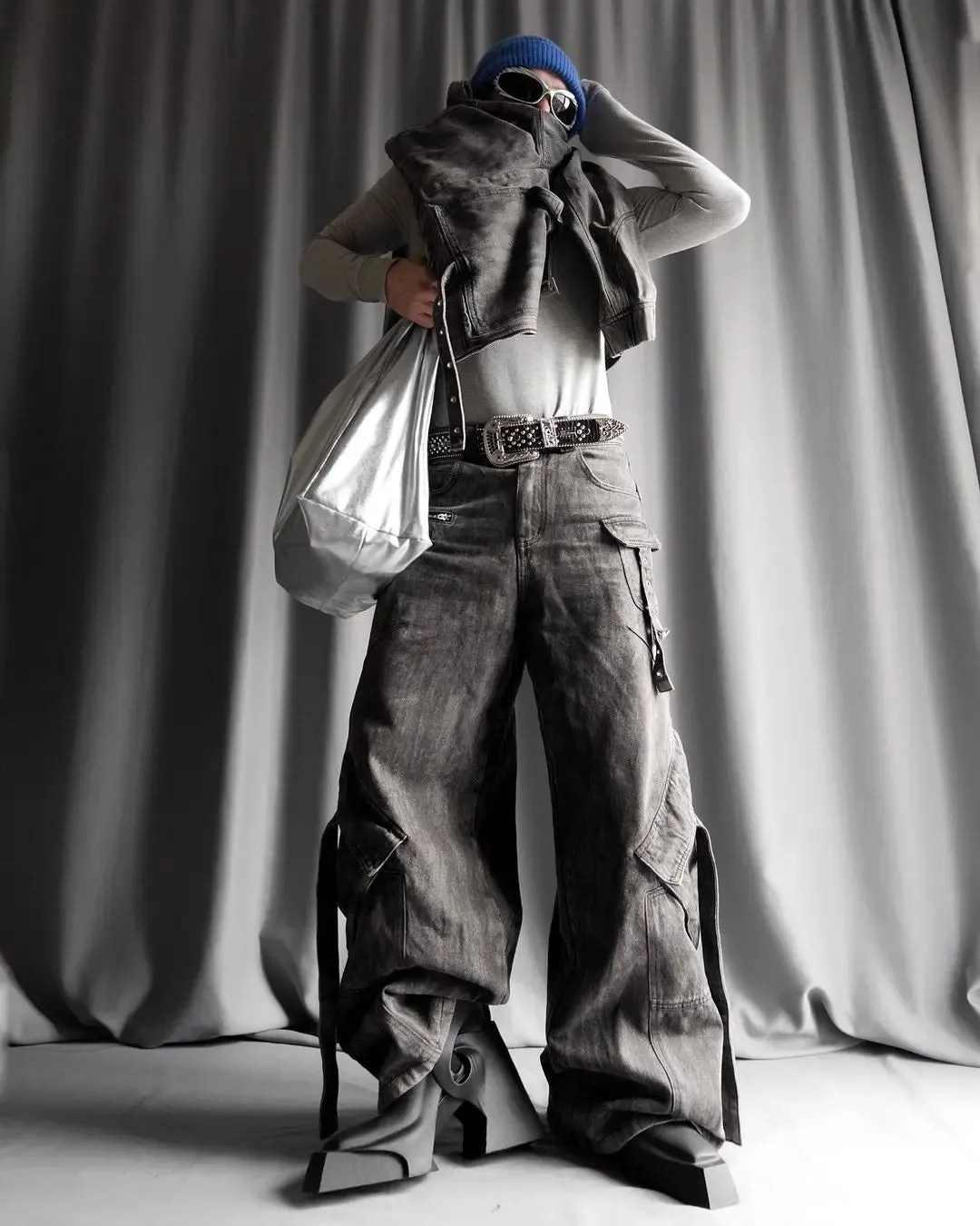 【23s September.】Vintage Denim Jacket  Baggy Cargo Pants Set