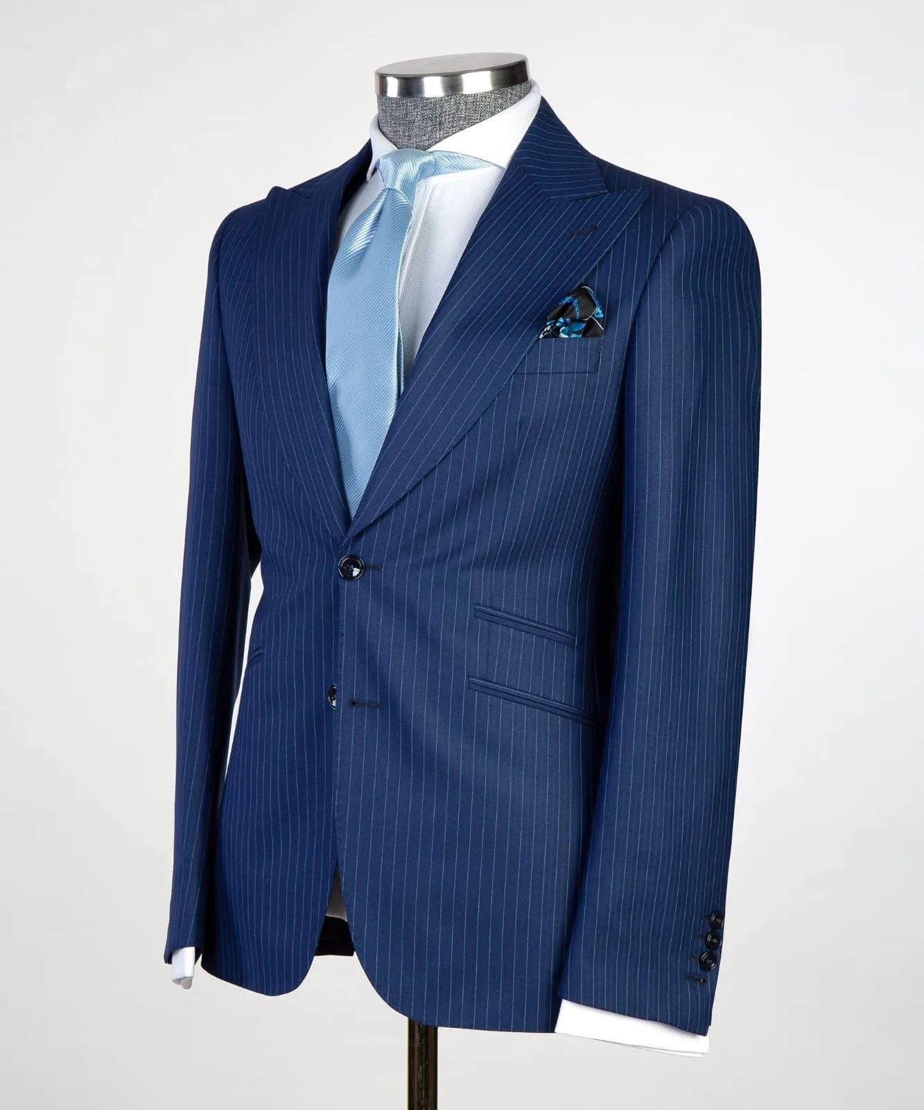 3 pieces Mens Navy Blue Plaid Suit