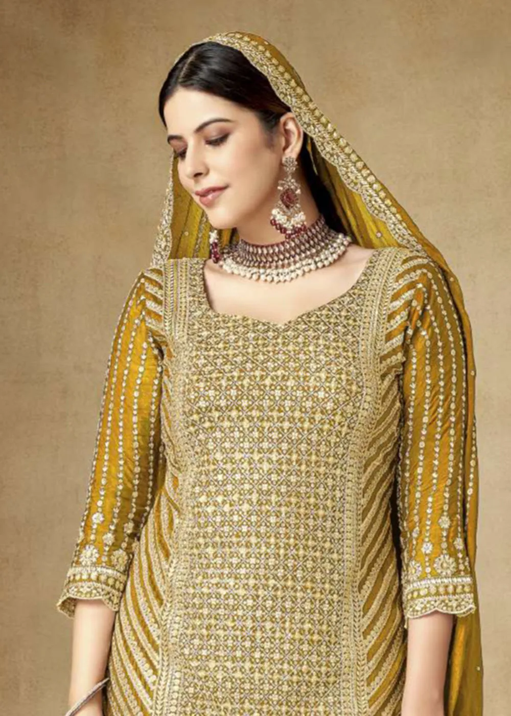 Alluring Yellow Zari & Sequins Embroidered Gharara Suit