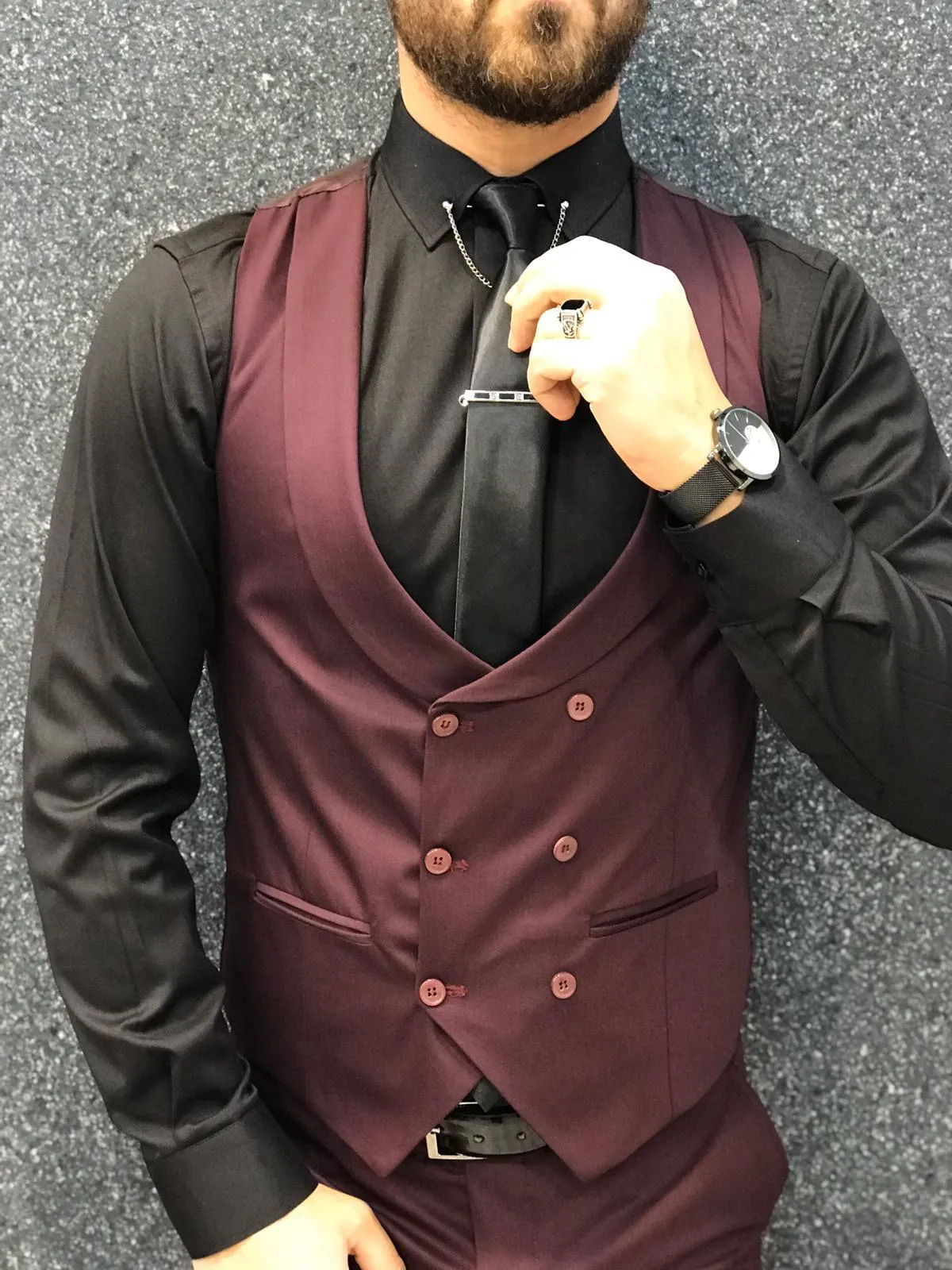 Ani Burgundy Slim Fit Wool Suit