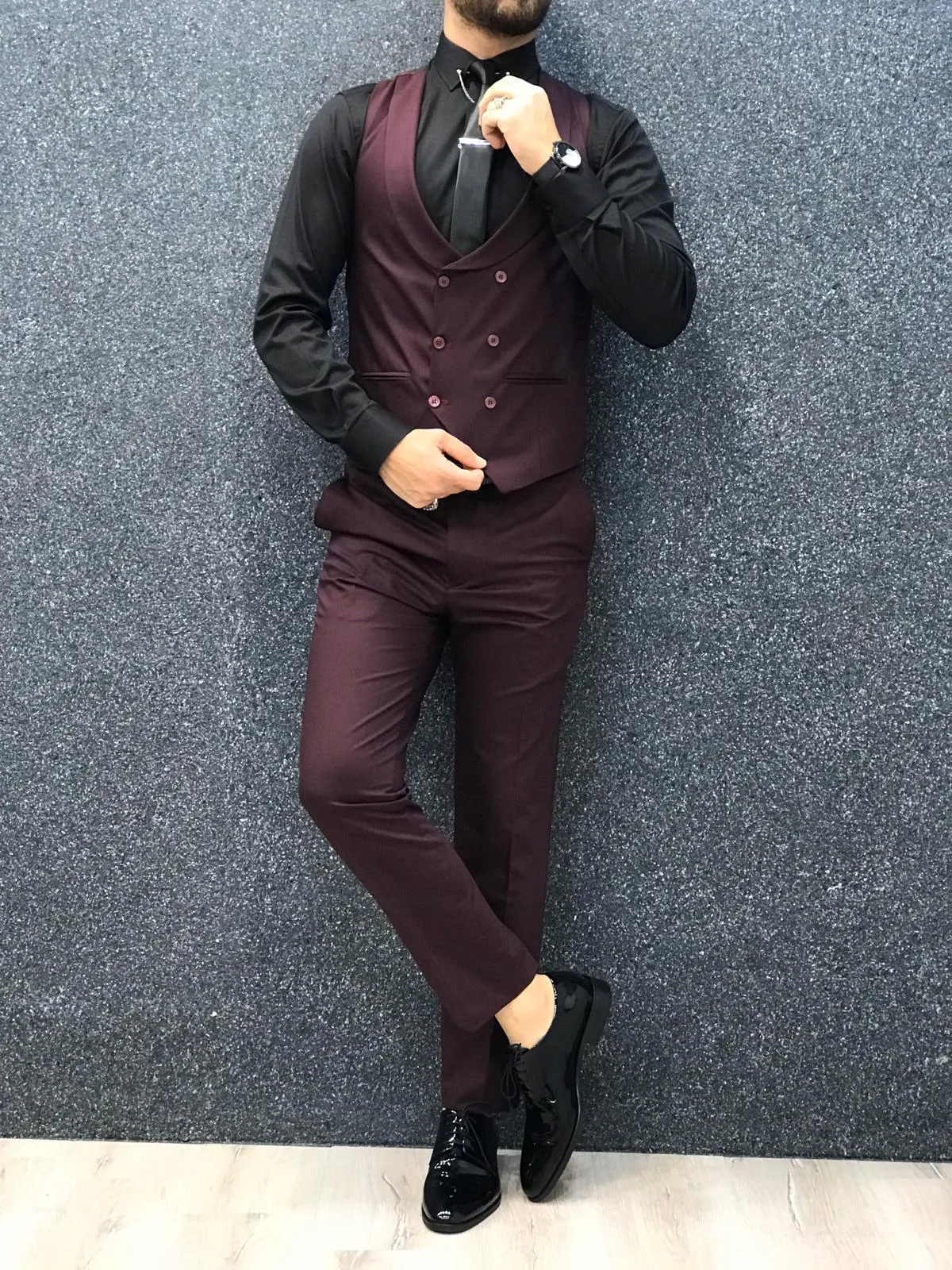 Ani Burgundy Slim Fit Wool Suit