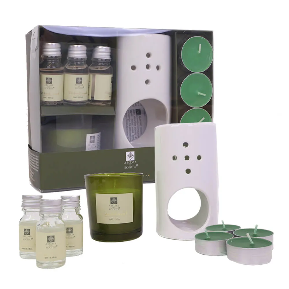 Aroma Diffuser Gift Set with Ceramic Oil Burner, Essential Oils and Scented Candles