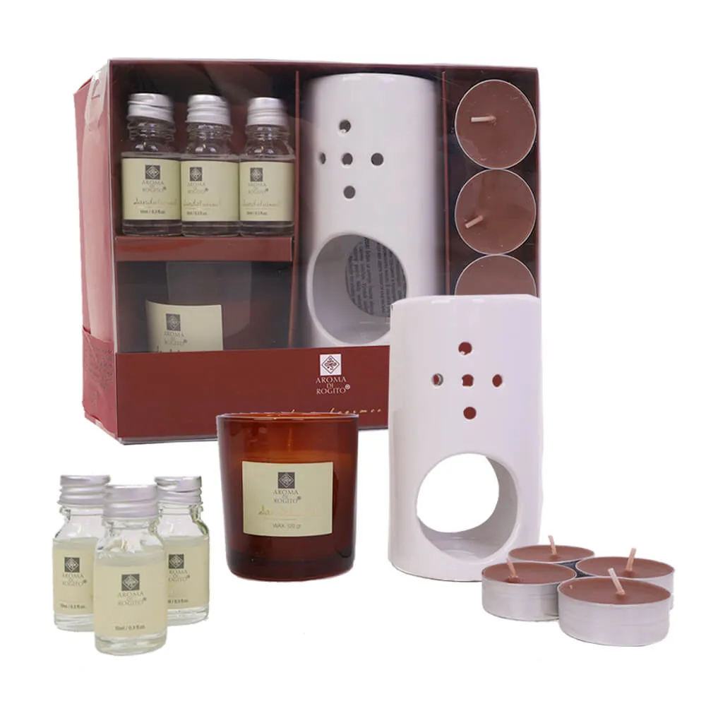 Aroma Diffuser Gift Set with Ceramic Oil Burner, Essential Oils and Scented Candles