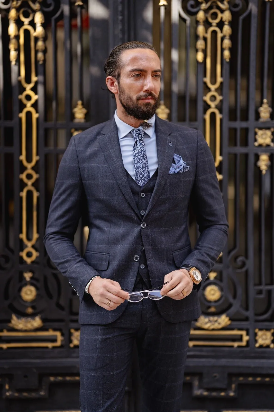 Avala Plaid Navy blue Suit