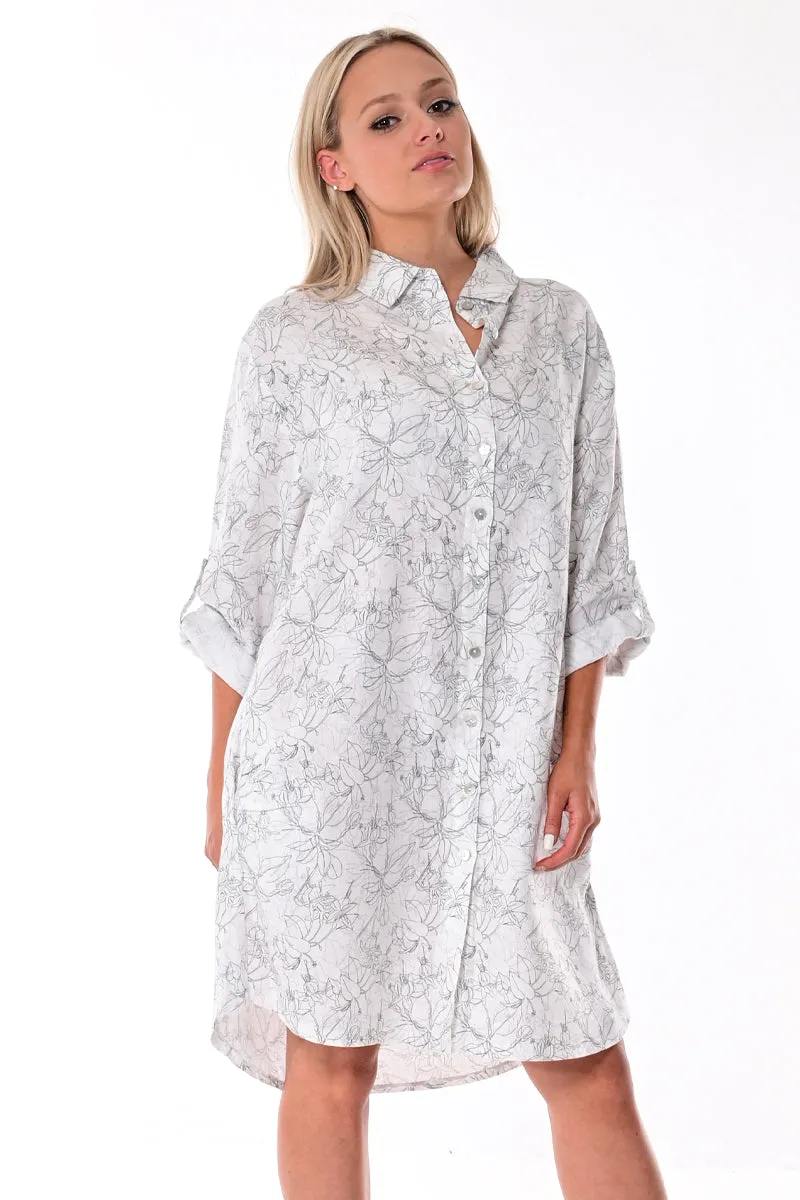 Azucar 100% linen Ladies Long Sleeves Linen Dress w/Collar, Button Down Front & Pocket in (5) Colors-LLWD102