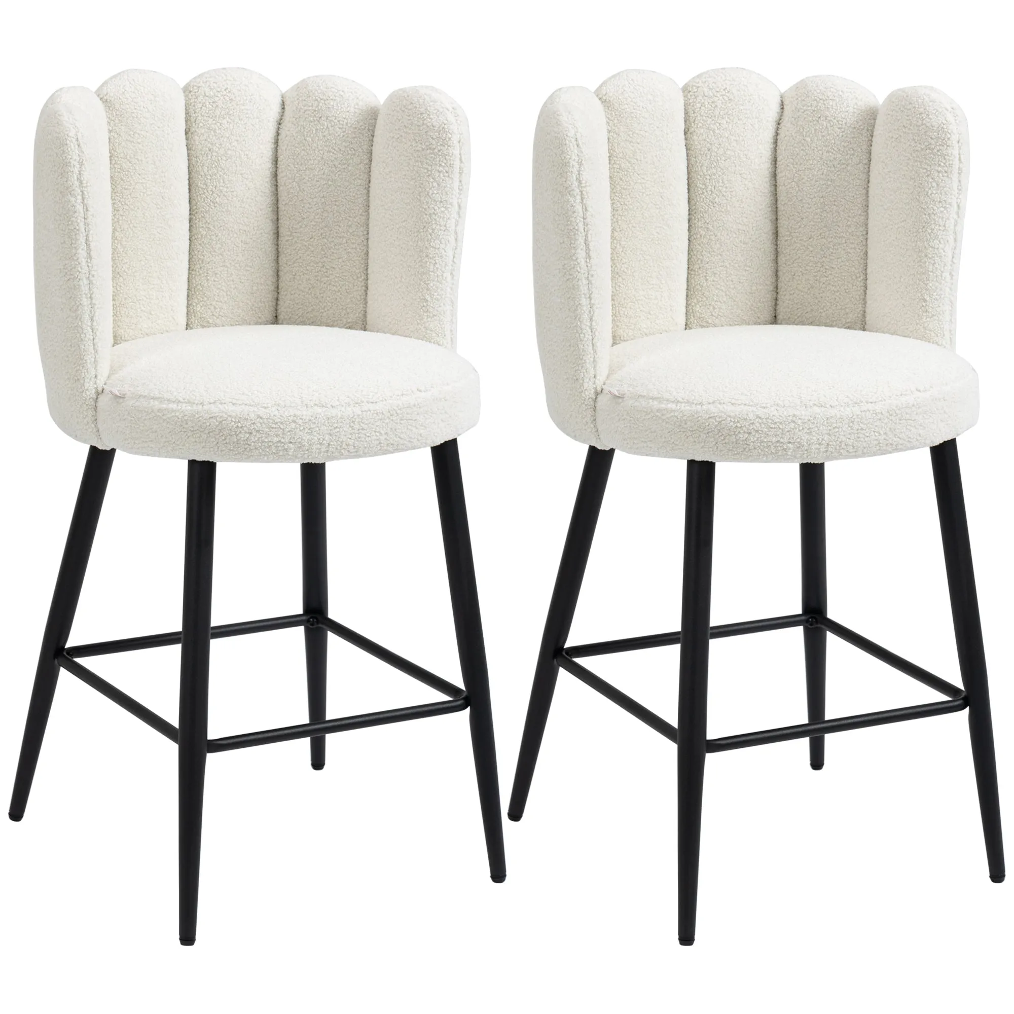 Bar Stools Set of 2, Breakfast Barstools with Backs, Cream