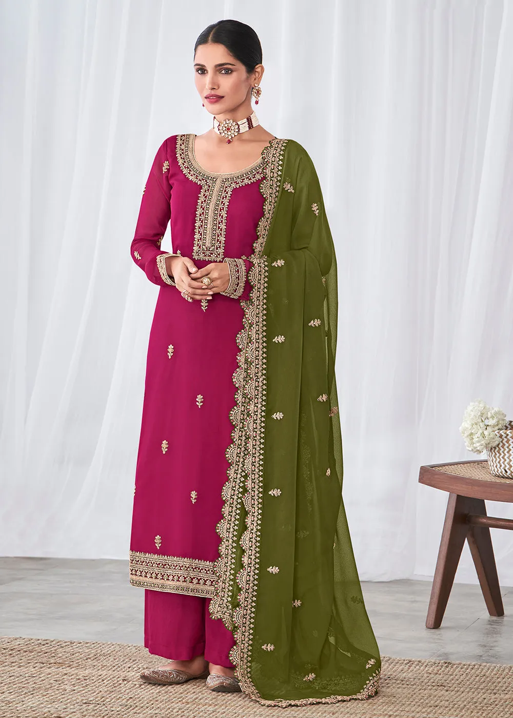 Beautiful Magenta Pink Indian Party Wear Salwar Suit