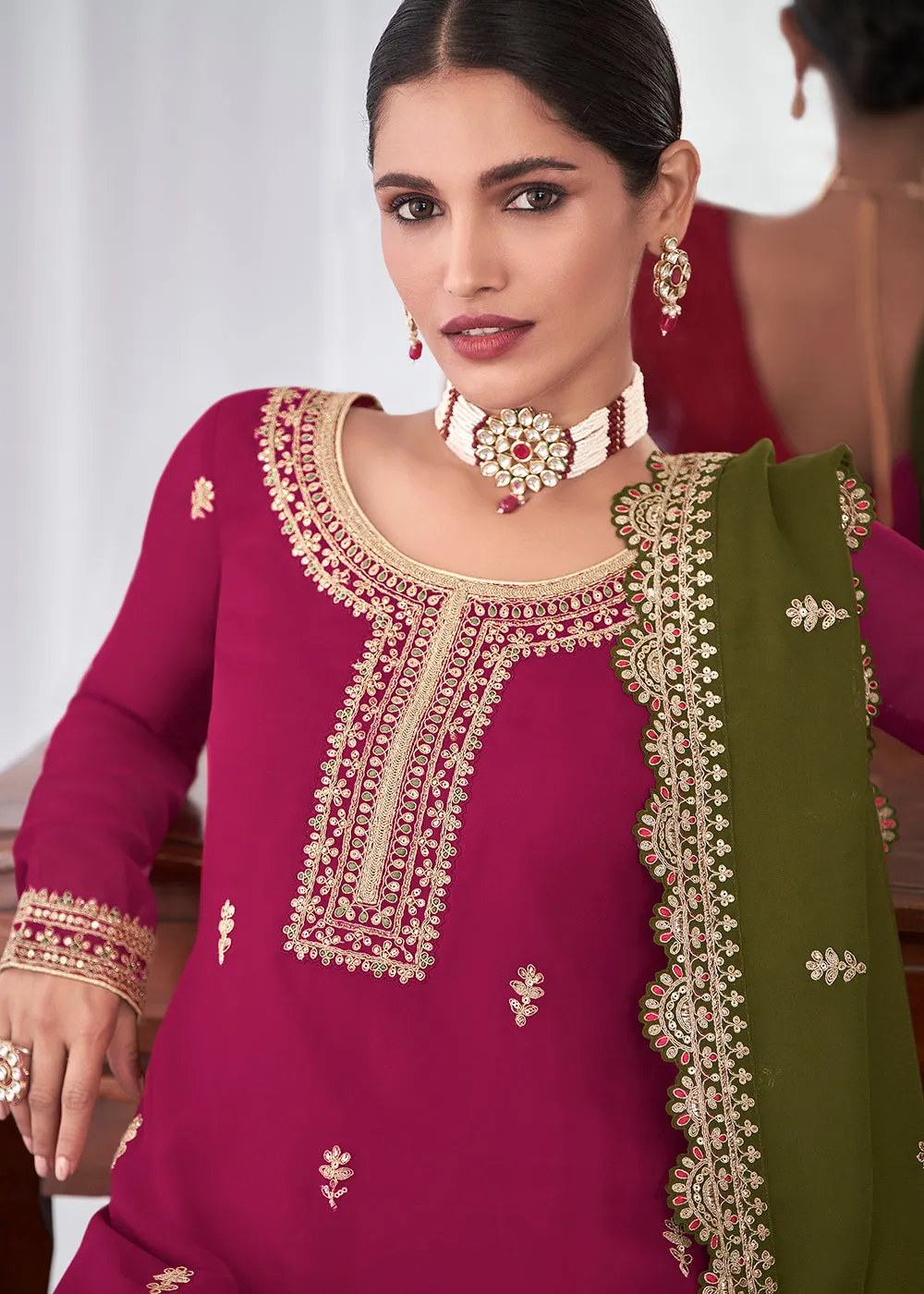 Beautiful Magenta Pink Indian Party Wear Salwar Suit