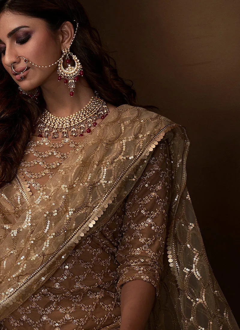 Beige Traditional Embroidered Gharara Suit