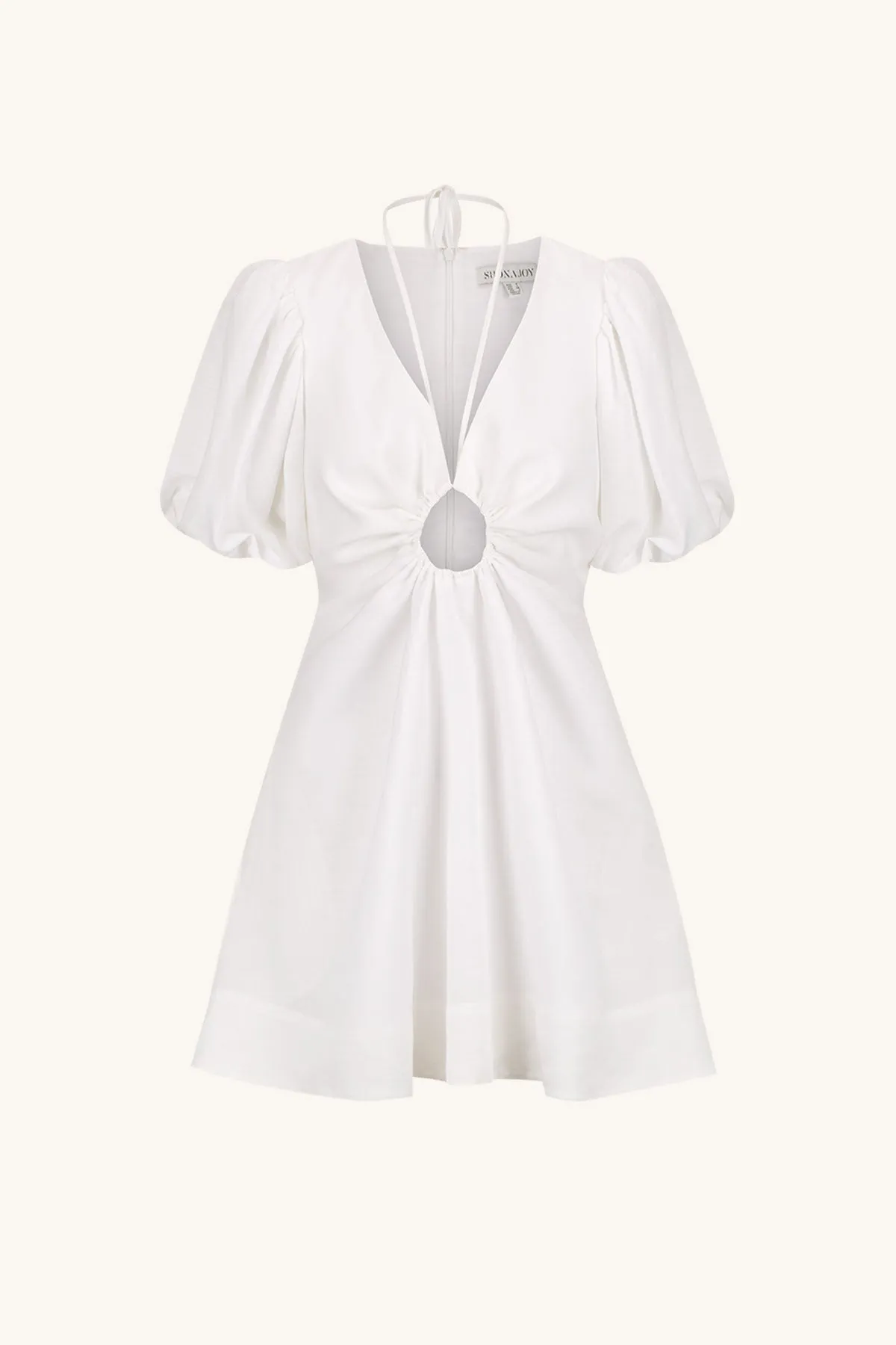 BLANC LINEN RUCHED KEYHOLE MINI DRESS