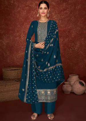 Blue & Gold Splendid Embroidered Pakistani Style Suit