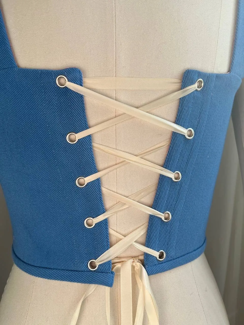 Blue denim corset with shoulder straps, size 2/XS -4/S