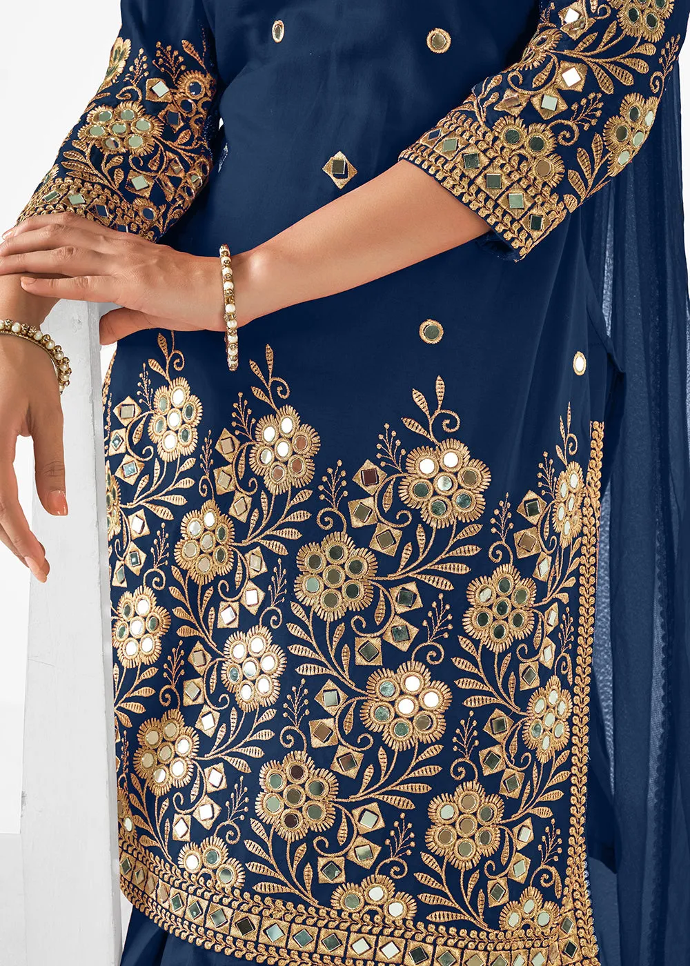 Blue Patiala Style Silk Embroidered Punjabi Salwar Suit