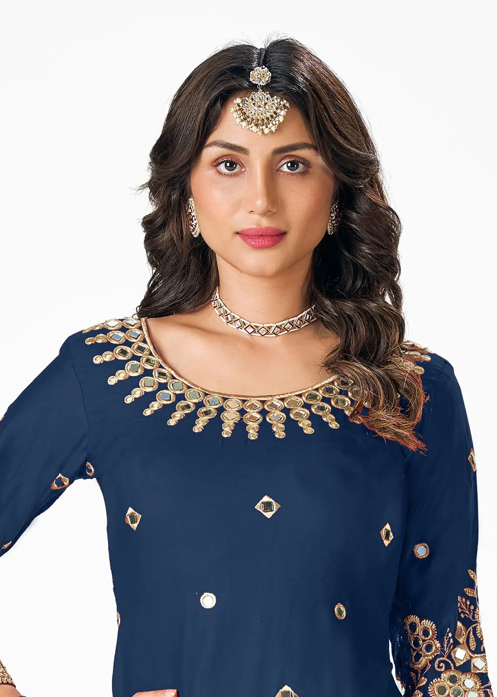 Blue Patiala Style Silk Embroidered Punjabi Salwar Suit