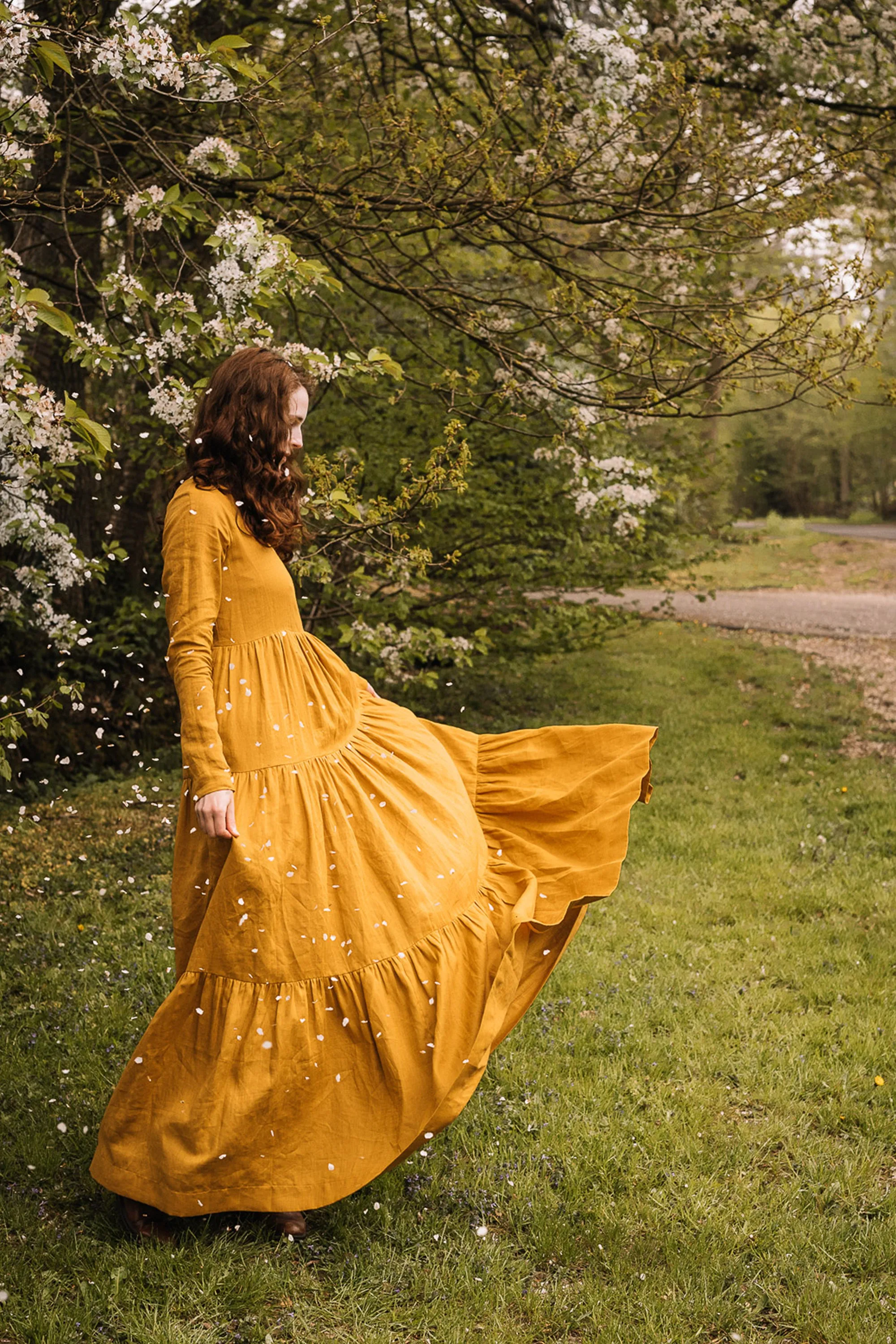 Bohemian Linen Dress in Mustard