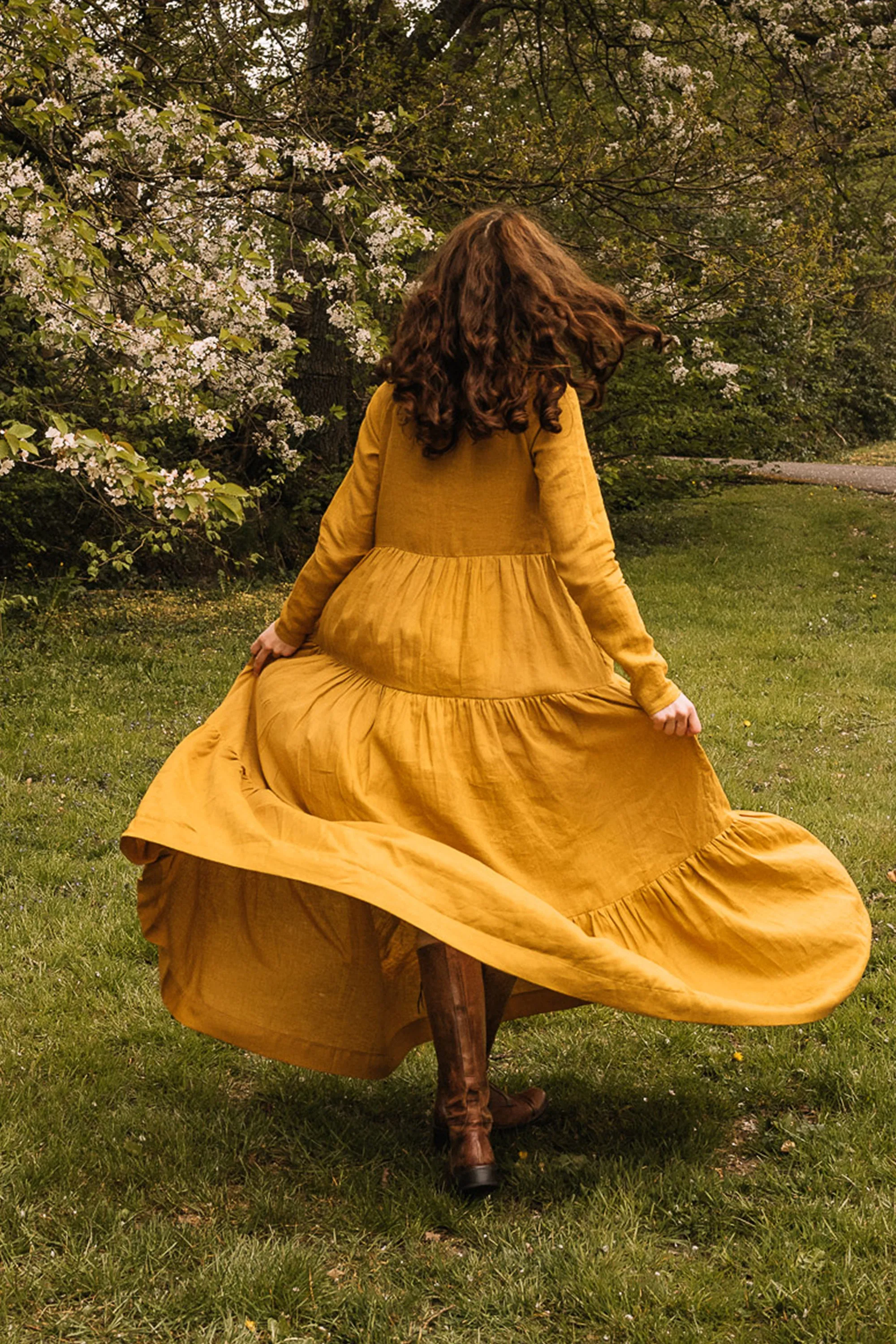 Bohemian Linen Dress in Mustard