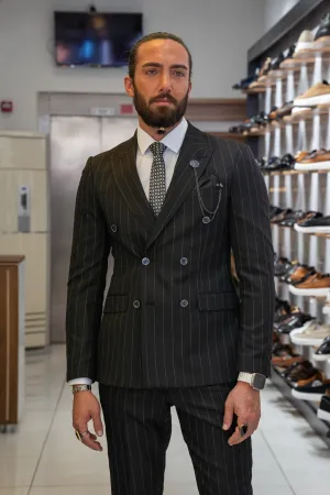 Bojoni Black Slim Fit 2 Piece Pinstripe Double Breasted Suit