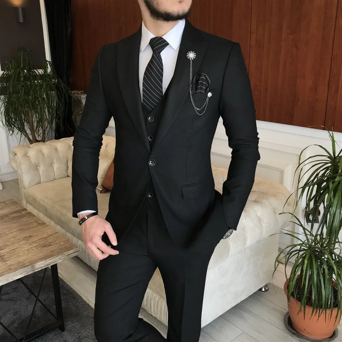 Bojoni Cagliari  Black Slim-Fit Suit 3-Piece