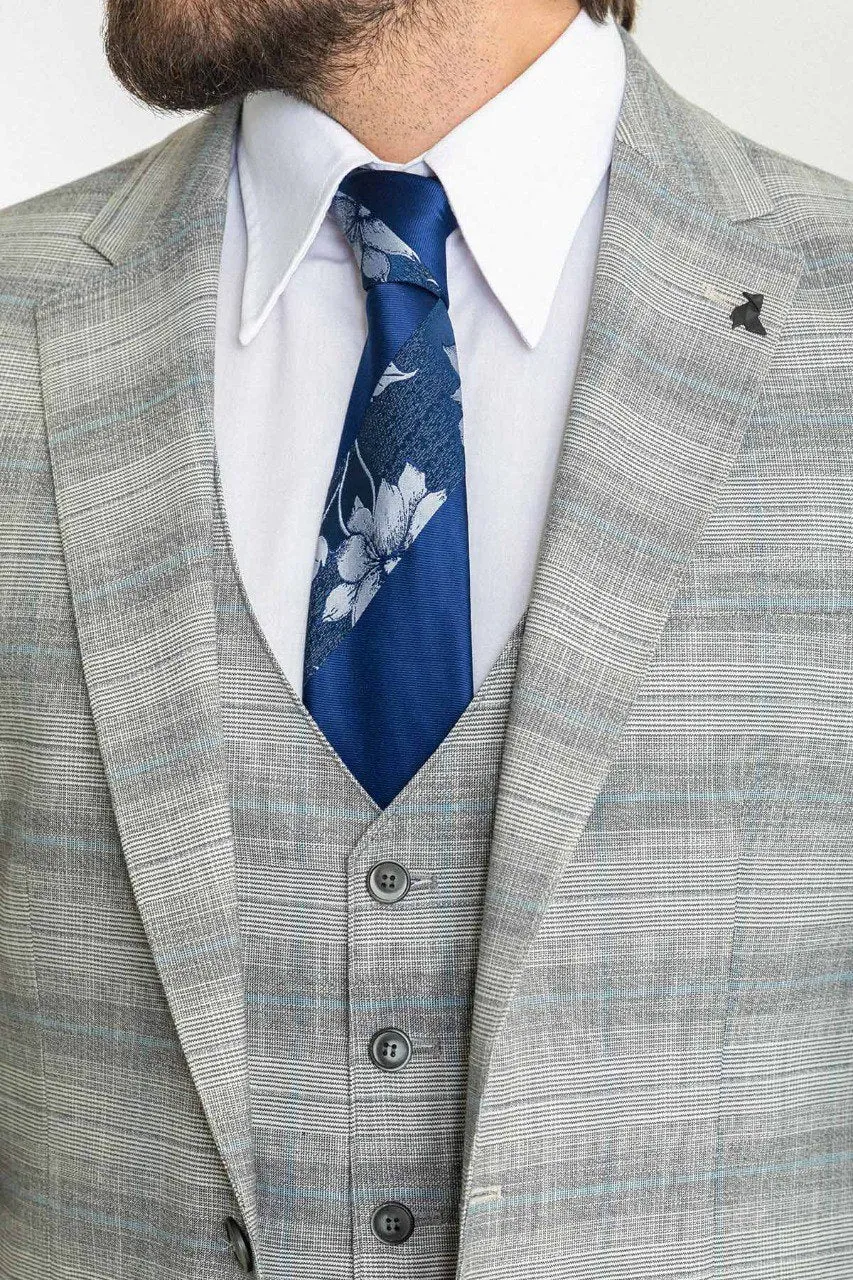 Bojoni Trivento Gray & Blue Plaid Slim Fit Suit