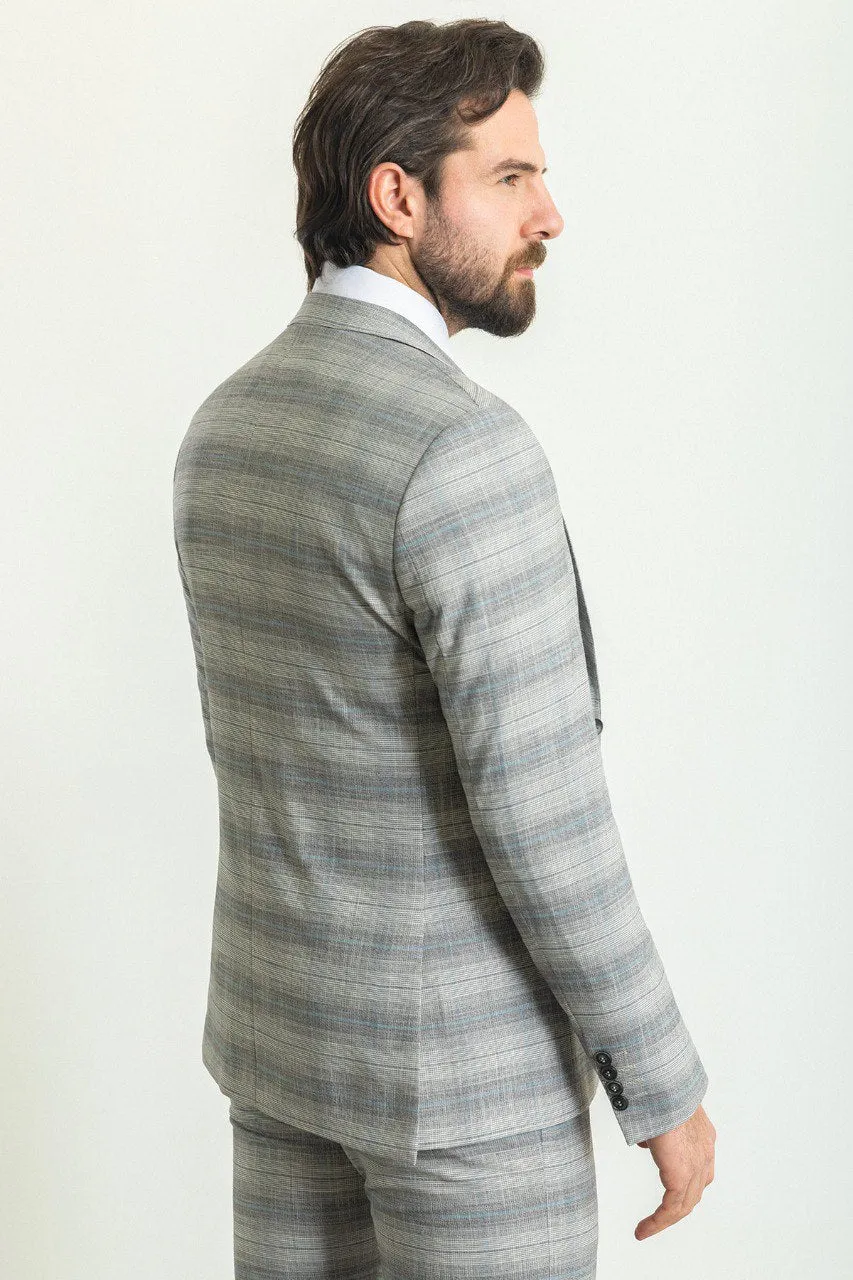 Bojoni Trivento Gray & Blue Plaid Slim Fit Suit