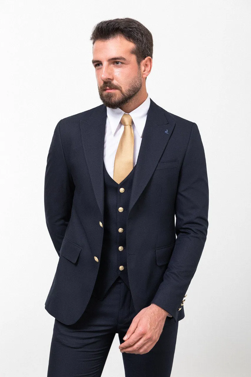 Bojoni Trivento Navy Blue Buttons Classic  Slim Fit Suit