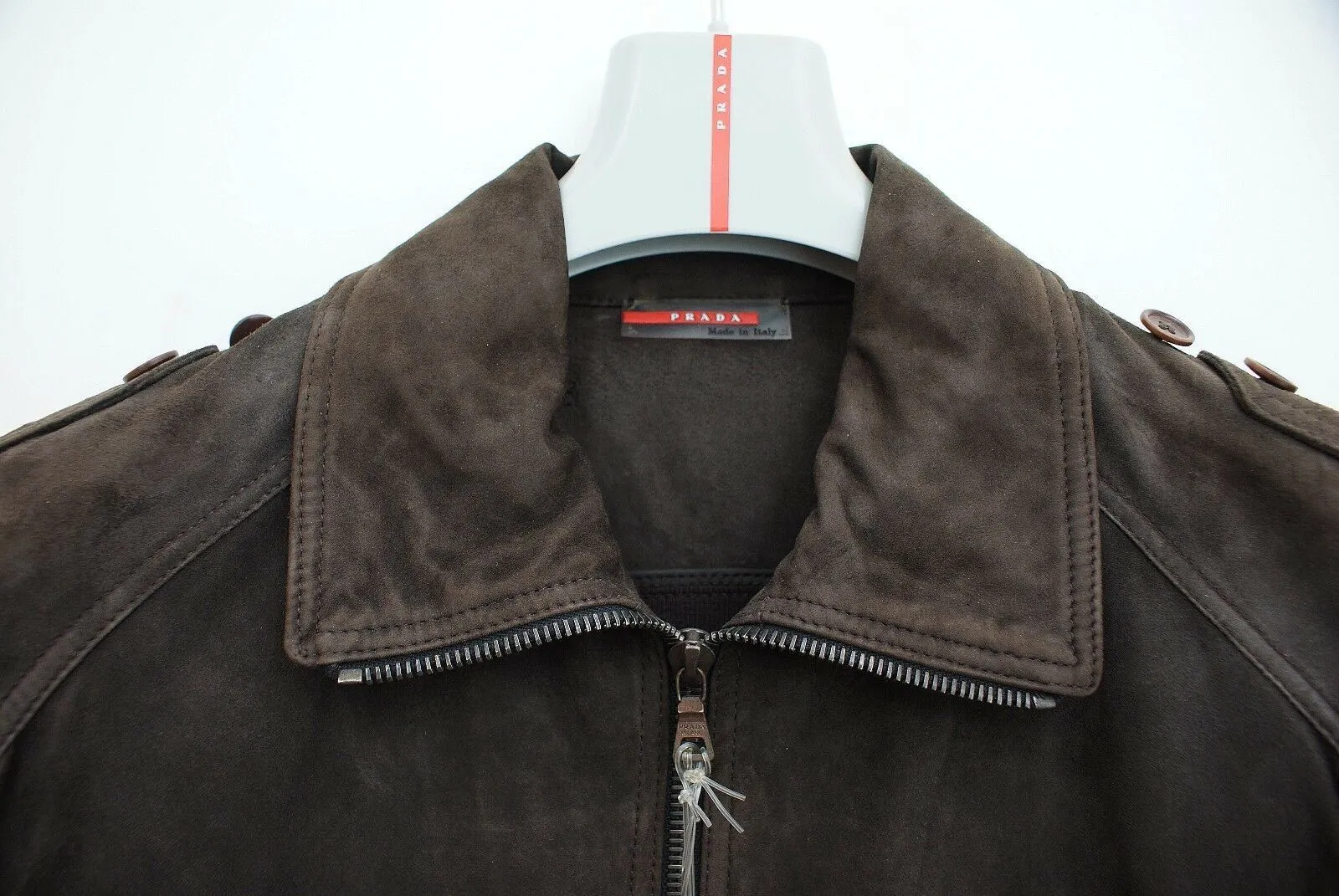 Brown Suede Leather & Cotton Utility Jacket