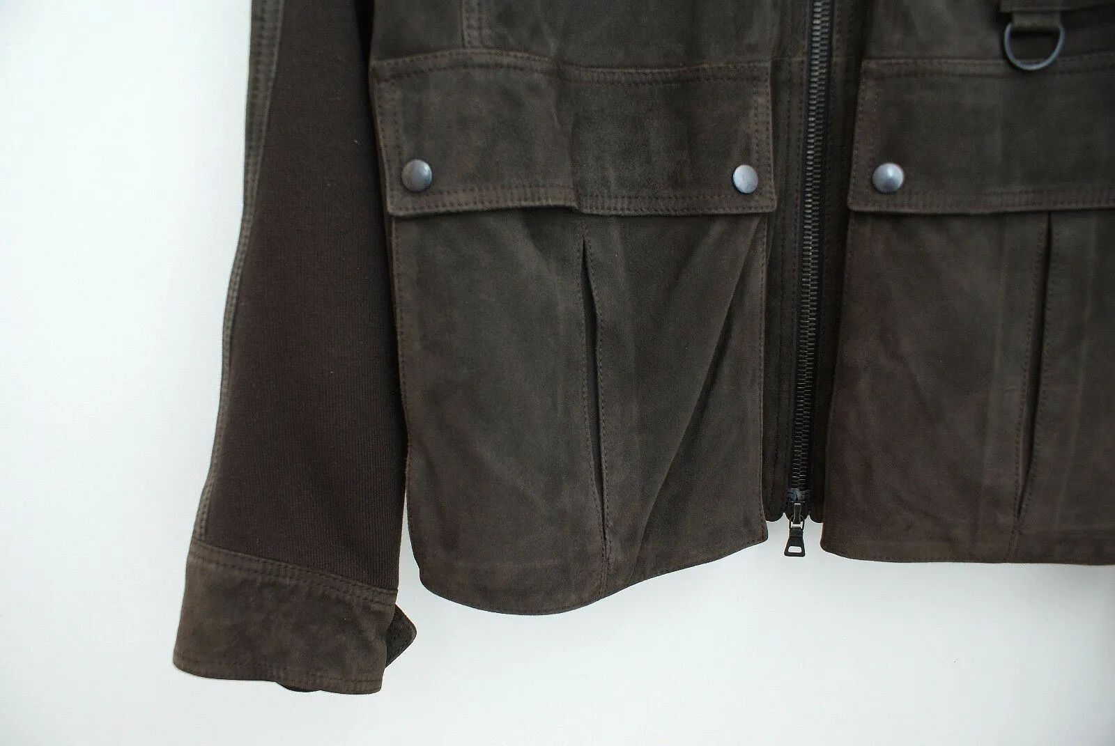 Brown Suede Leather & Cotton Utility Jacket