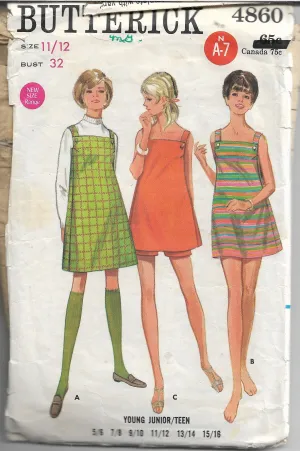 Butterick 4860 Vintage Sewing Pattern 1960s Ladies Jumper Dress Shorts