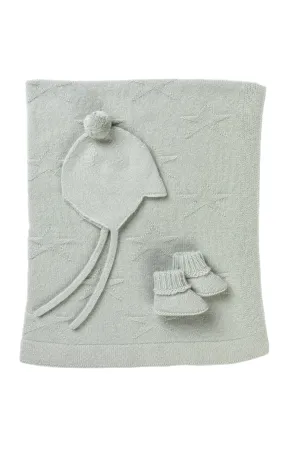 Cashmere Duck Egg 3 Piece Baby Set - Blanket, Booties and Hat