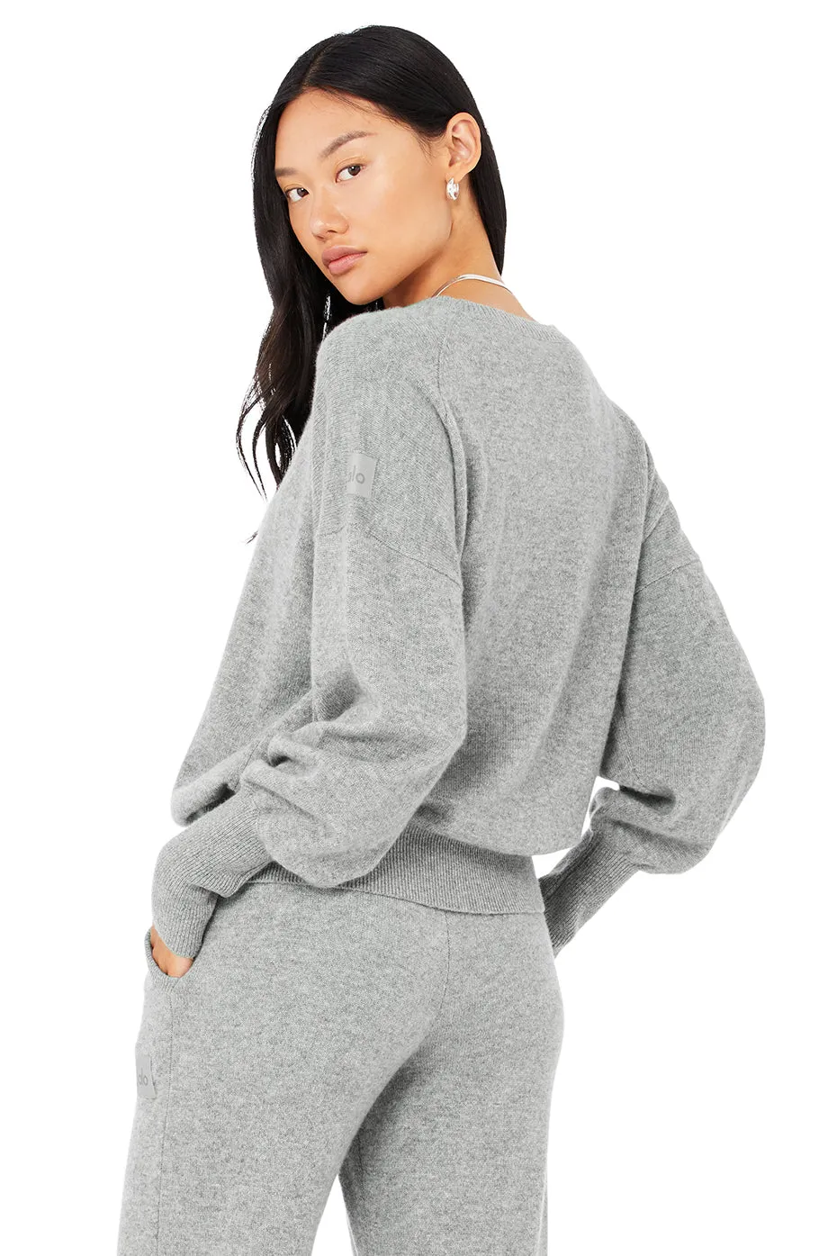 Cashmere Jet Set Crew - Dove Grey Heather