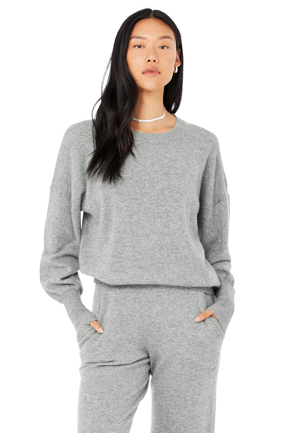 Cashmere Jet Set Crew - Dove Grey Heather