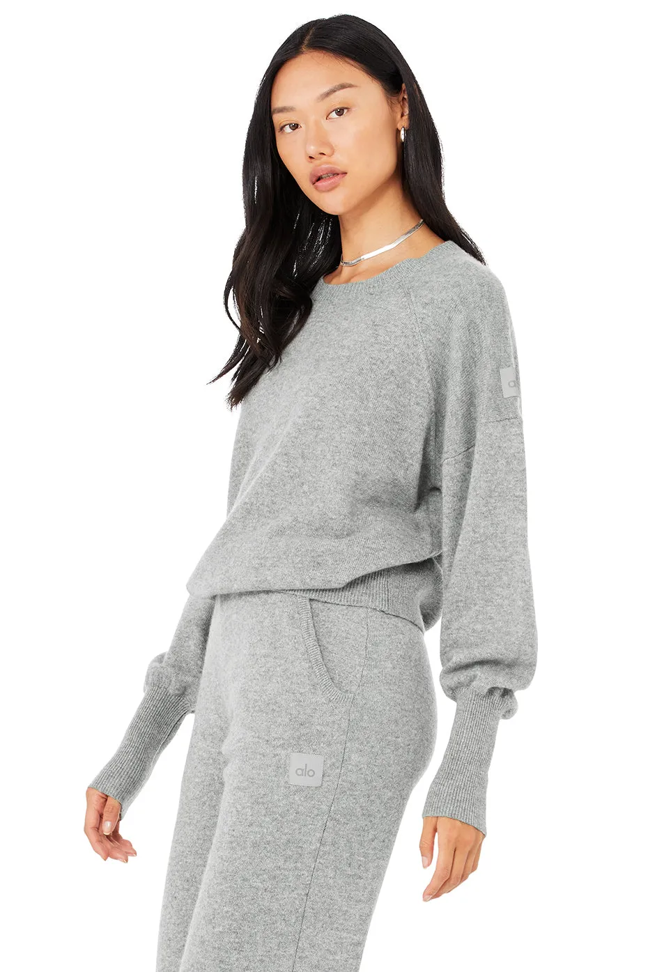 Cashmere Jet Set Crew - Dove Grey Heather