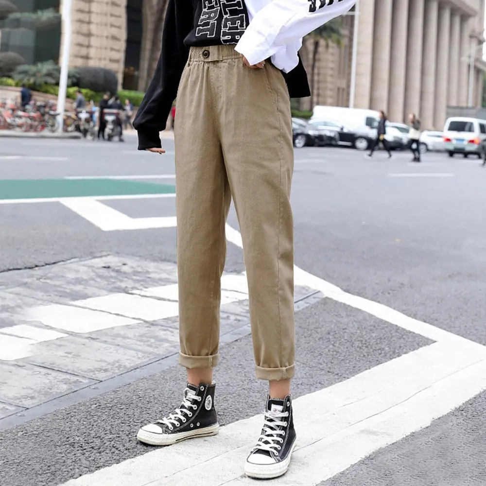 Casual Elastic Waist Cargo Pants