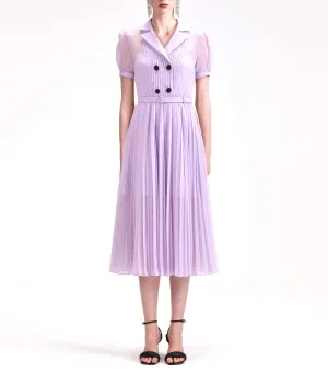 Chiffon Pleated Collar Midi Dress Lilac