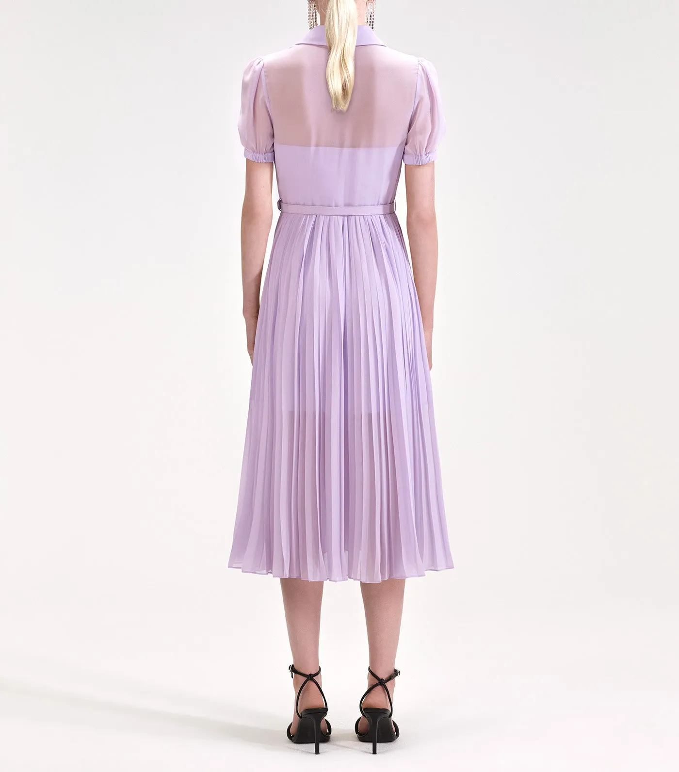 Chiffon Pleated Collar Midi Dress Lilac