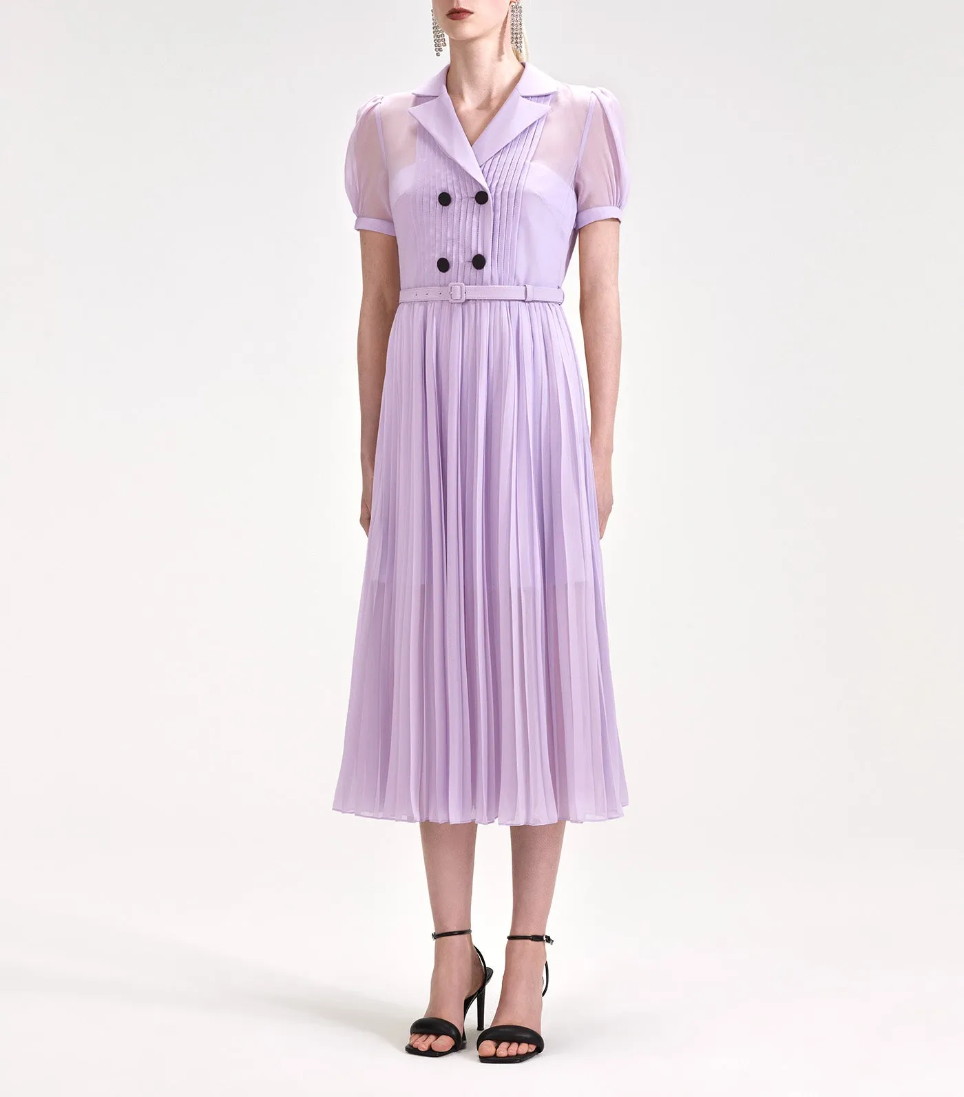 Chiffon Pleated Collar Midi Dress Lilac