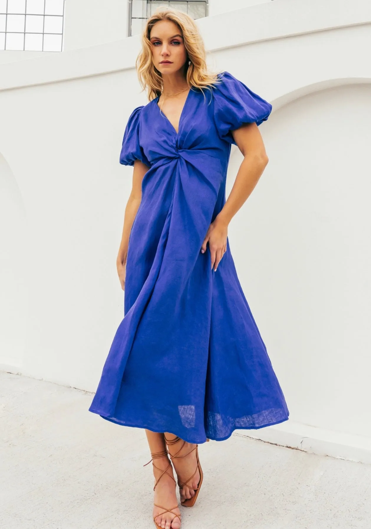 Chrystal Twist Blue Linen Dress