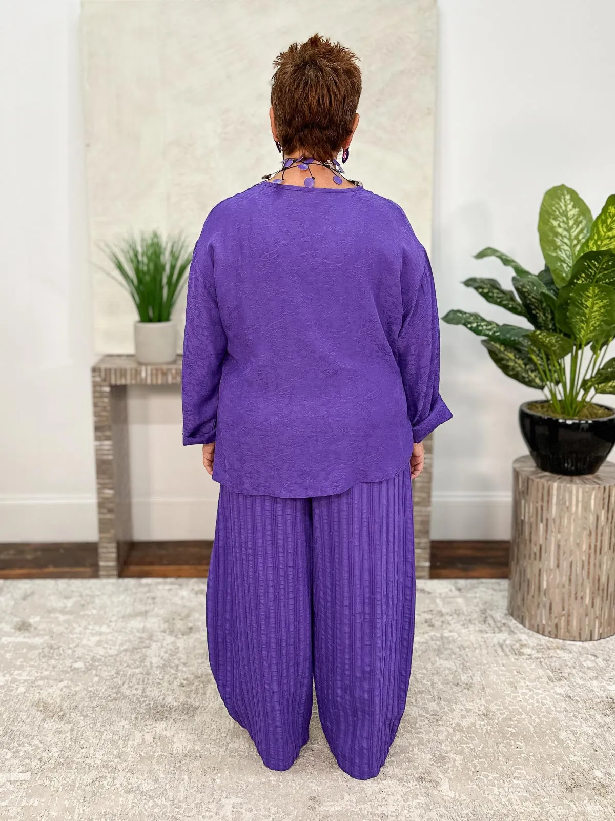 Circle Pocket Pant, Purple Raised Stripe