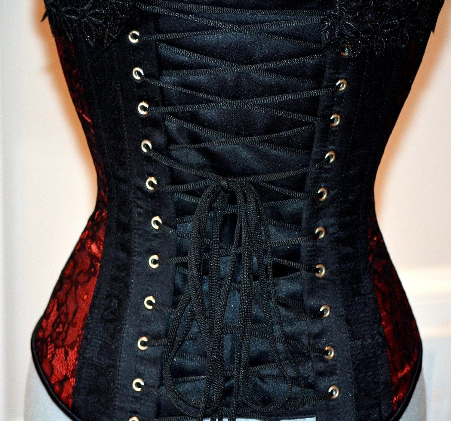 Classic satin overbust authentic corset with lace. Steel-boned corset for tight lacing. Prom, gothic, steampunk Victorian corset.