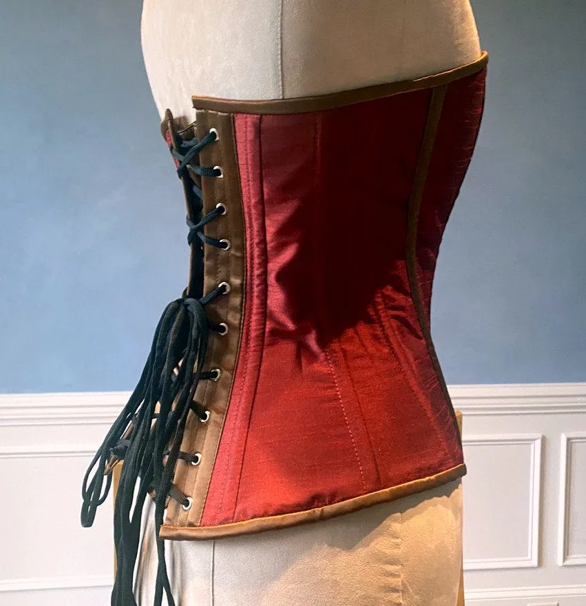 Classic taffeta corset red and black. Steel-boned corset for tight lacing. Prom, gothic, steampunk Victorian corset.