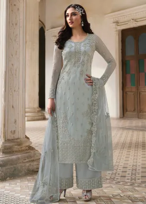 Cording Embroidered Grey Designer Salwar Kameez