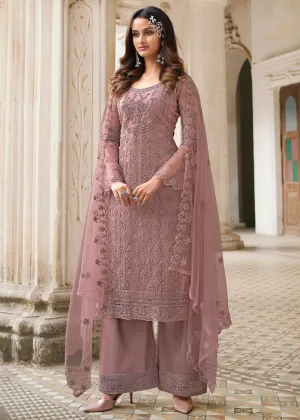 Cording Embroidered Mauve Designer Salwar Kameez