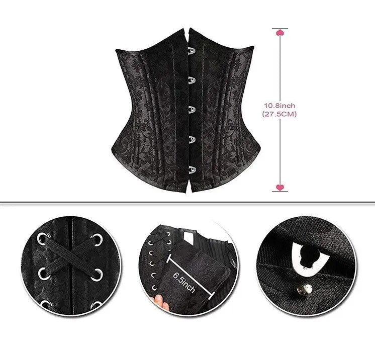 Corset Brocade Steel Boned - Large (Black)