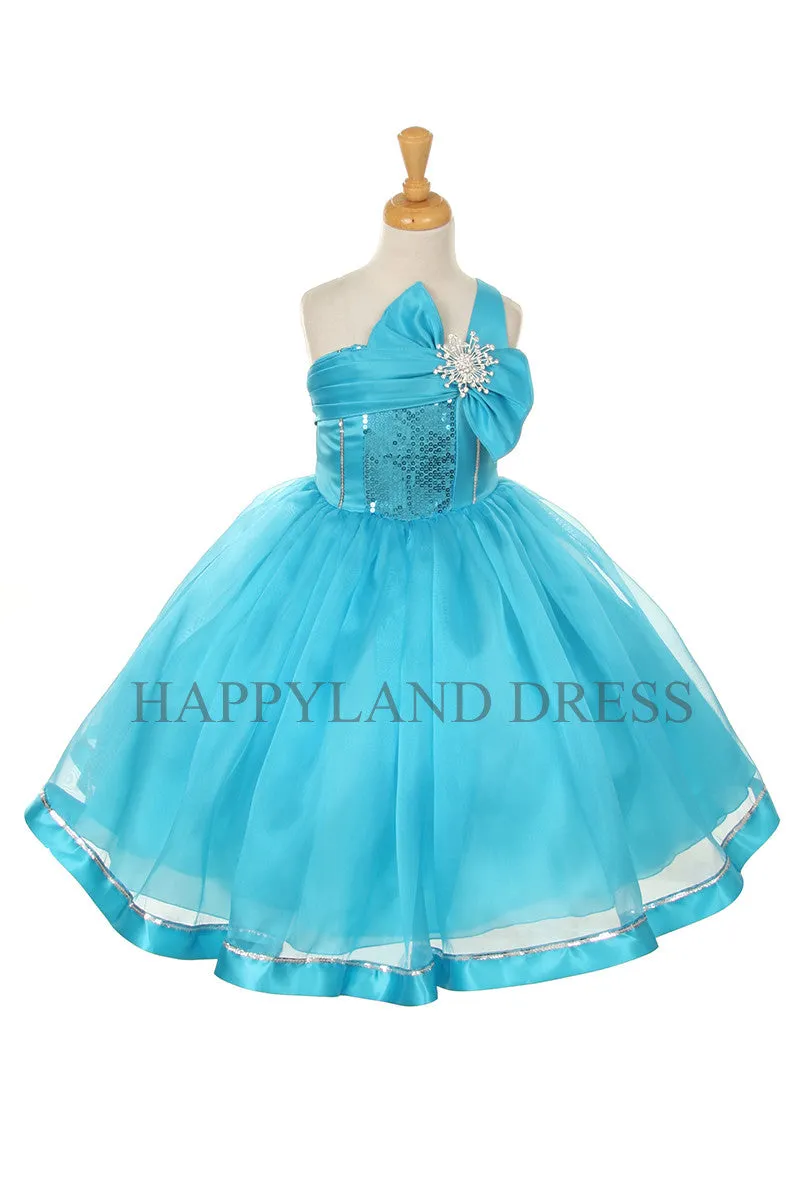 D2061 Flower Ribbon Bow Sequin Organza Dress (7 Diff. Colors)