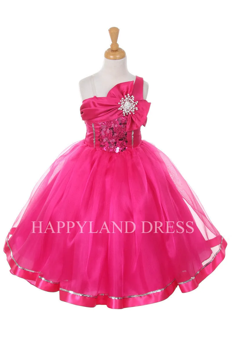 D2061 Flower Ribbon Bow Sequin Organza Dress (7 Diff. Colors)