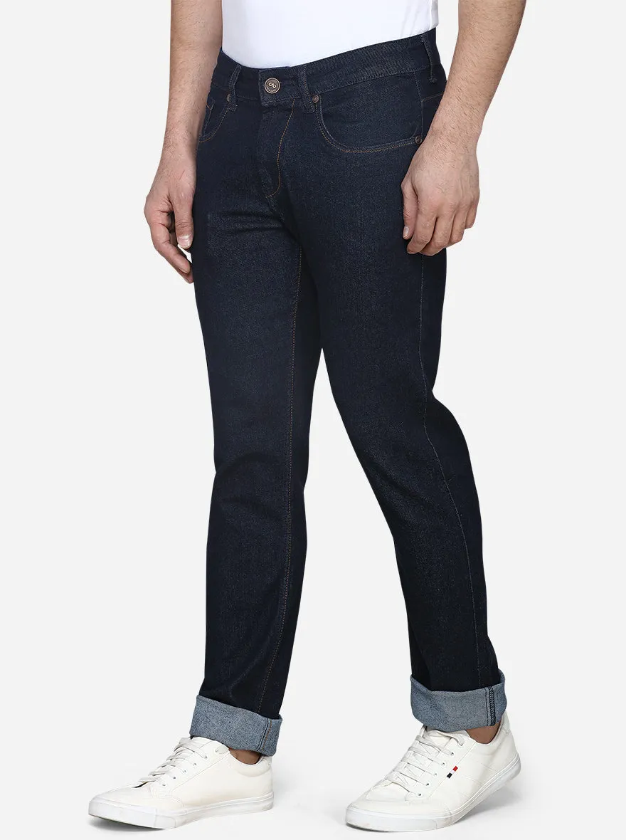 Dark Blue Solid Straight Fit Jeans | JadeBlue